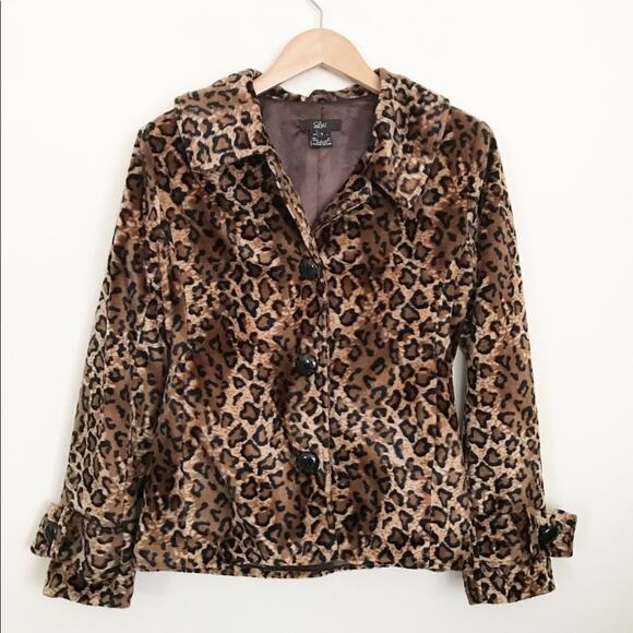 Luii Faux Fur Leopard Animal Print Classic Fall peplum jacket coat Brown Black S - Picture 3 of 15